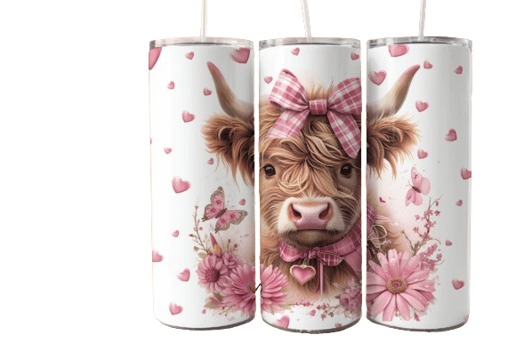 Highland Cow / Handmade Tumbler Stainless Steel -20 OZ/ With Straw.