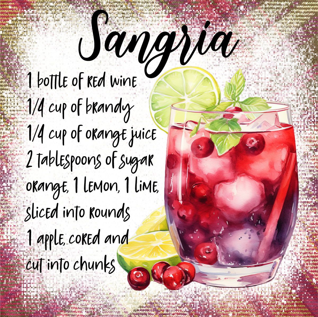 Cocktail recipe square cup coaster/gift 20 recipes recipes