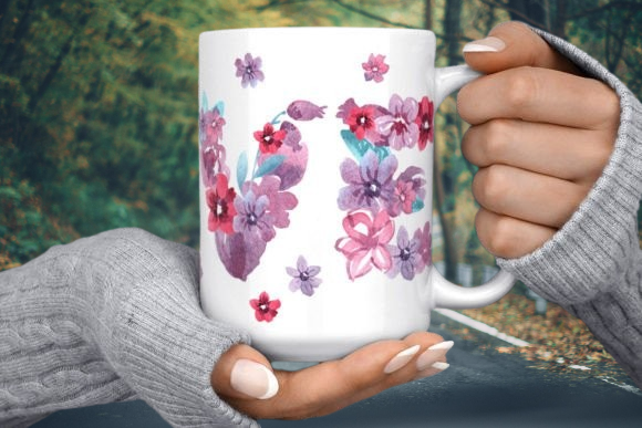 Valentines Day Mug with LOVE phanoramic flowers, dishwasher safe dishwasher safe 11 oz mug