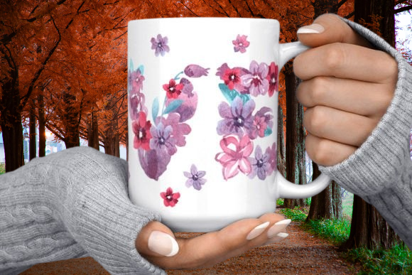 Valentines Day Mug with LOVE phanoramic flowers, dishwasher safe dishwasher safe 11 oz mug