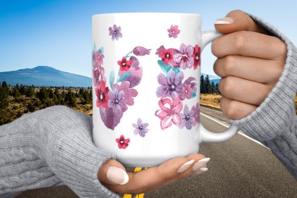 Valentines Day Mug with LOVE phanoramic flowers, dishwasher safe dishwasher safe 11 oz mug