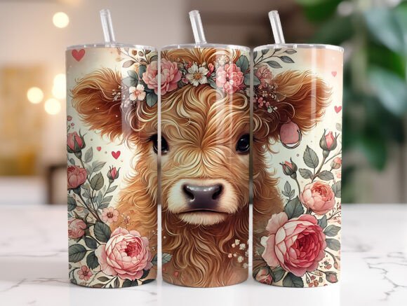 Highland Cow / Handmade Tumbler Stainless Steel -20 OZ/ With Straw.