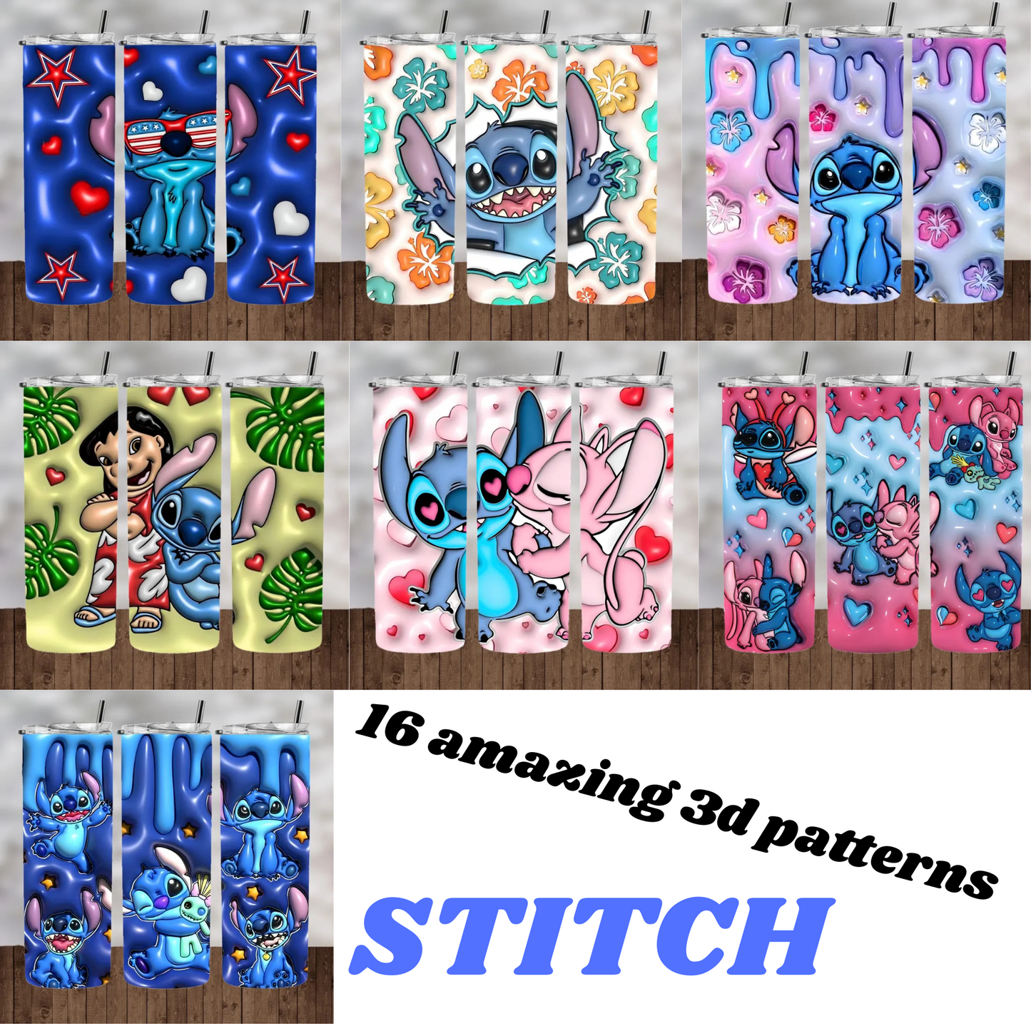 Personalised Tumbler Stitch Water Bottle, Insulated Flask & Straw, Stainless Steel Drinkware 16 amazing 3D patterns to choice