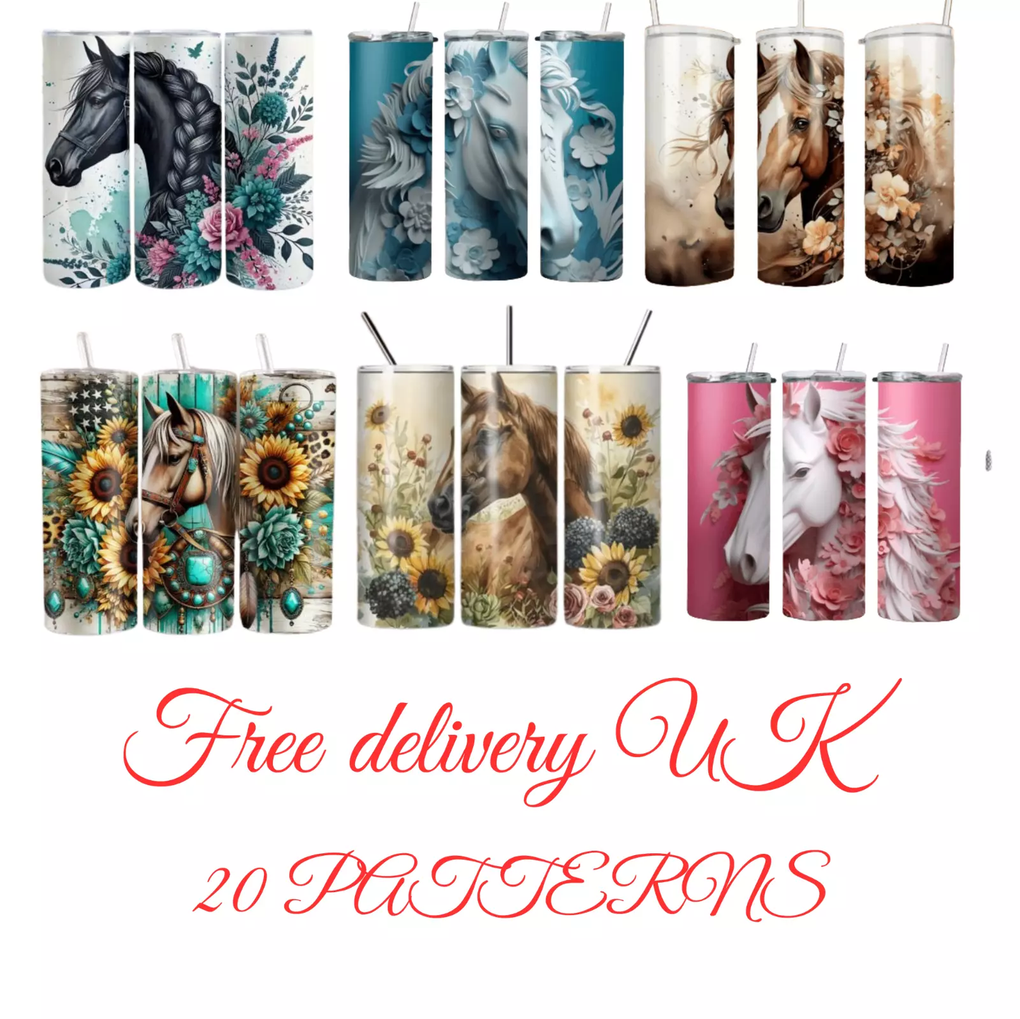 Horse Tumbler / Handmade Tumbler Stainless Steel -20 OZ/ With Straw