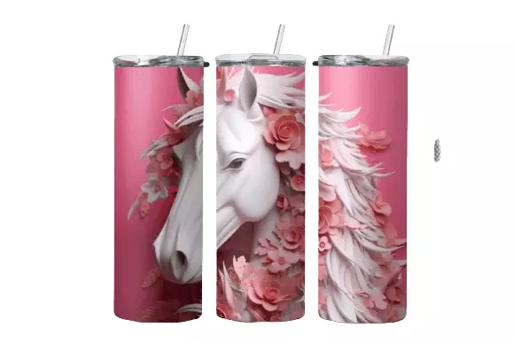 Horse Tumbler / Handmade Tumbler Stainless Steel -20 OZ/ With Straw