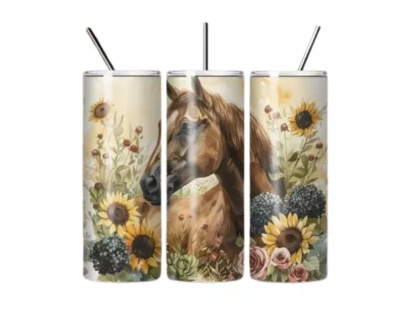 Horse Tumbler / Handmade Tumbler Stainless Steel -20 OZ/ With Straw