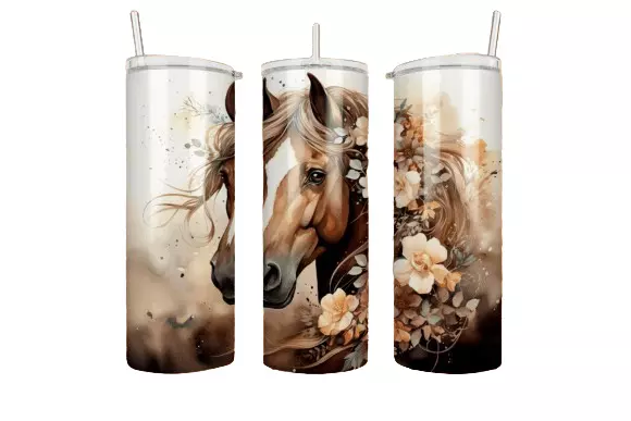 Horse Tumbler / Handmade Tumbler Stainless Steel -20 OZ/ With Straw
