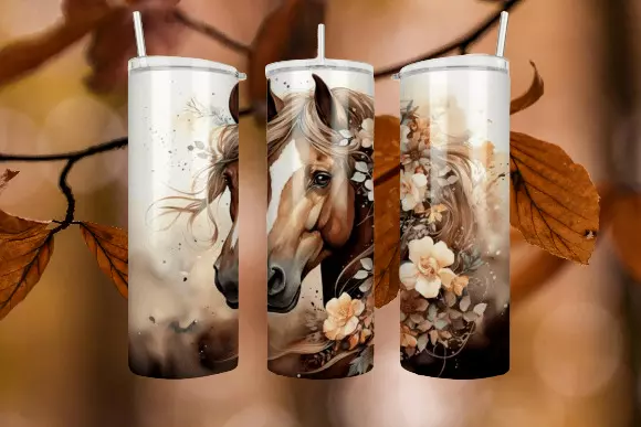 Horse Tumbler / Handmade Tumbler Stainless Steel -20 OZ/ With Straw