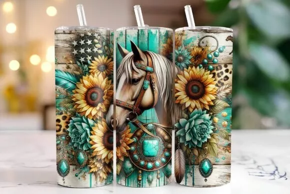 Horse Tumbler / Handmade Tumbler Stainless Steel -20 OZ/ With Straw