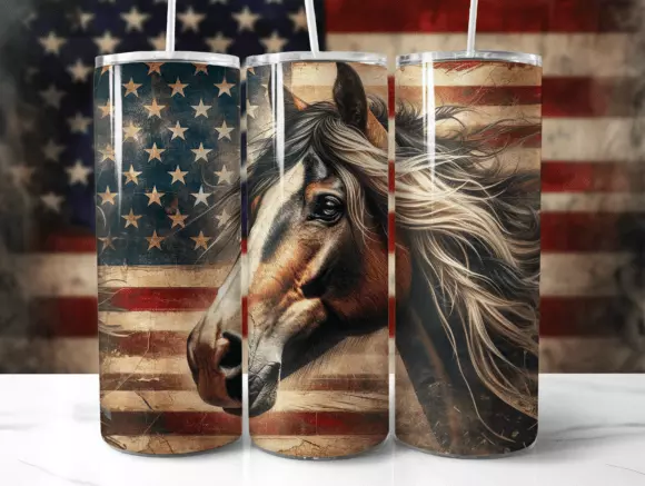 Horse Tumbler / Handmade Tumbler Stainless Steel -20 OZ/ With Straw