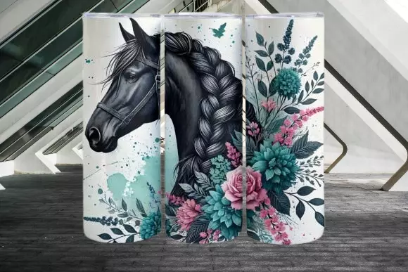 Horse Tumbler / Handmade Tumbler Stainless Steel -20 OZ/ With Straw