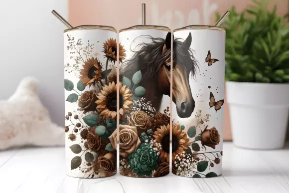 Horse Tumbler / Handmade Tumbler Stainless Steel -20 OZ/ With Straw