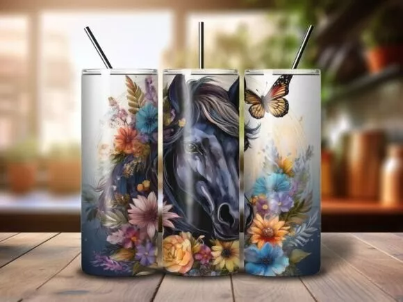 Horse Tumbler / Handmade Tumbler Stainless Steel -20 OZ/ With Straw
