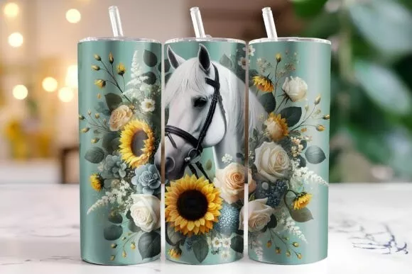 Horse Tumbler / Handmade Tumbler Stainless Steel -20 OZ/ With Straw