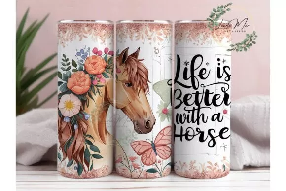 Horse Tumbler / Handmade Tumbler Stainless Steel -20 OZ/ With Straw