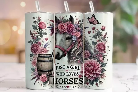 Horse Tumbler / Handmade Tumbler Stainless Steel -20 OZ/ With Straw