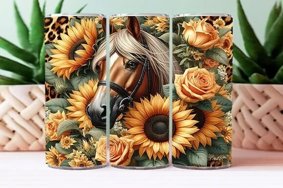 Horse Tumbler / Handmade Tumbler Stainless Steel -20 OZ/ With Straw