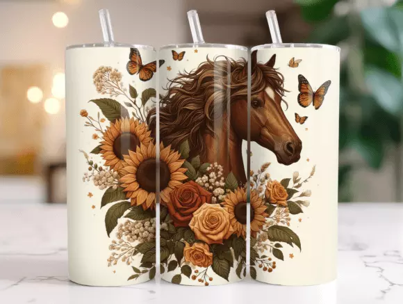 Horse Tumbler / Handmade Tumbler Stainless Steel -20 OZ/ With Straw
