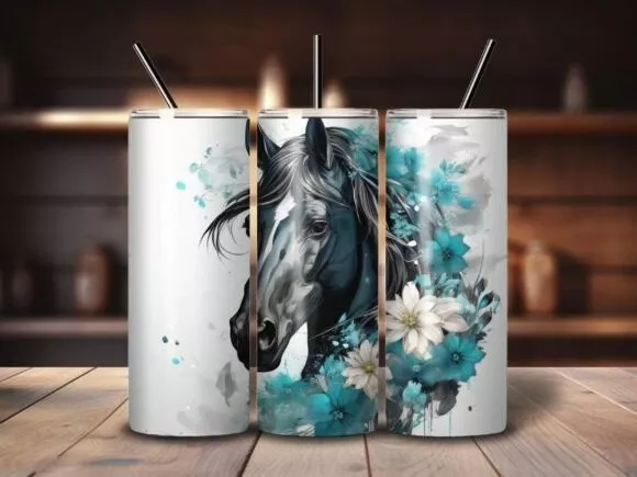 Horse Tumbler / Handmade Tumbler Stainless Steel -20 OZ/ With Straw