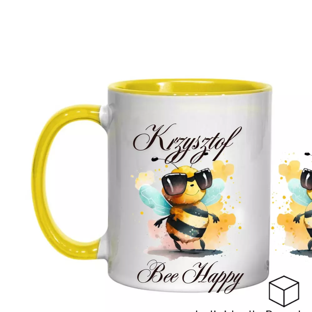 Personalized 11oz Ceramic Mug with Bee & "Bee Happy" Text β Dishwasher Safe