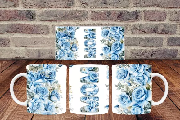 Floral "Mom" Mug – Perfect Mother’s Day Gift - 11 oz - Blue flower