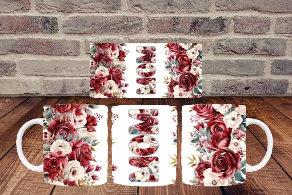Floral "Mom" Mug – Perfect Mother’s Day Gift - 11 oz - Red and White Flower