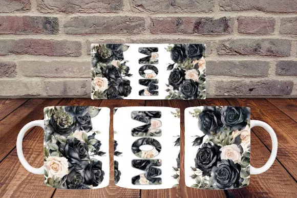 Floral "Mom" Mug – Perfect Mother’s Day Gift - 11 oz - Black and White Flower