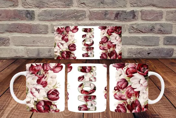 Floral "Mom" Mug – Perfect Mother’s Day Gift - 11 oz - Red and white Petals