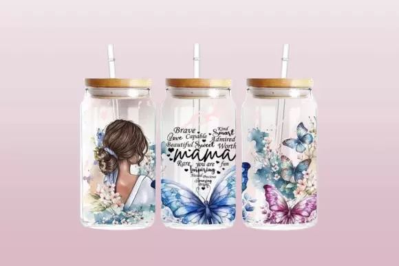 13oz Frosted Glass Tumbler with Bamboo - Mother's day 3 pattern