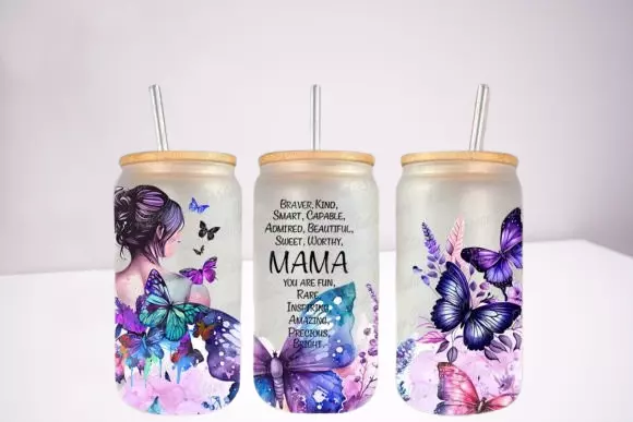 13oz Frosted Glass Tumbler with Bamboo - Mother's day 3 pattern