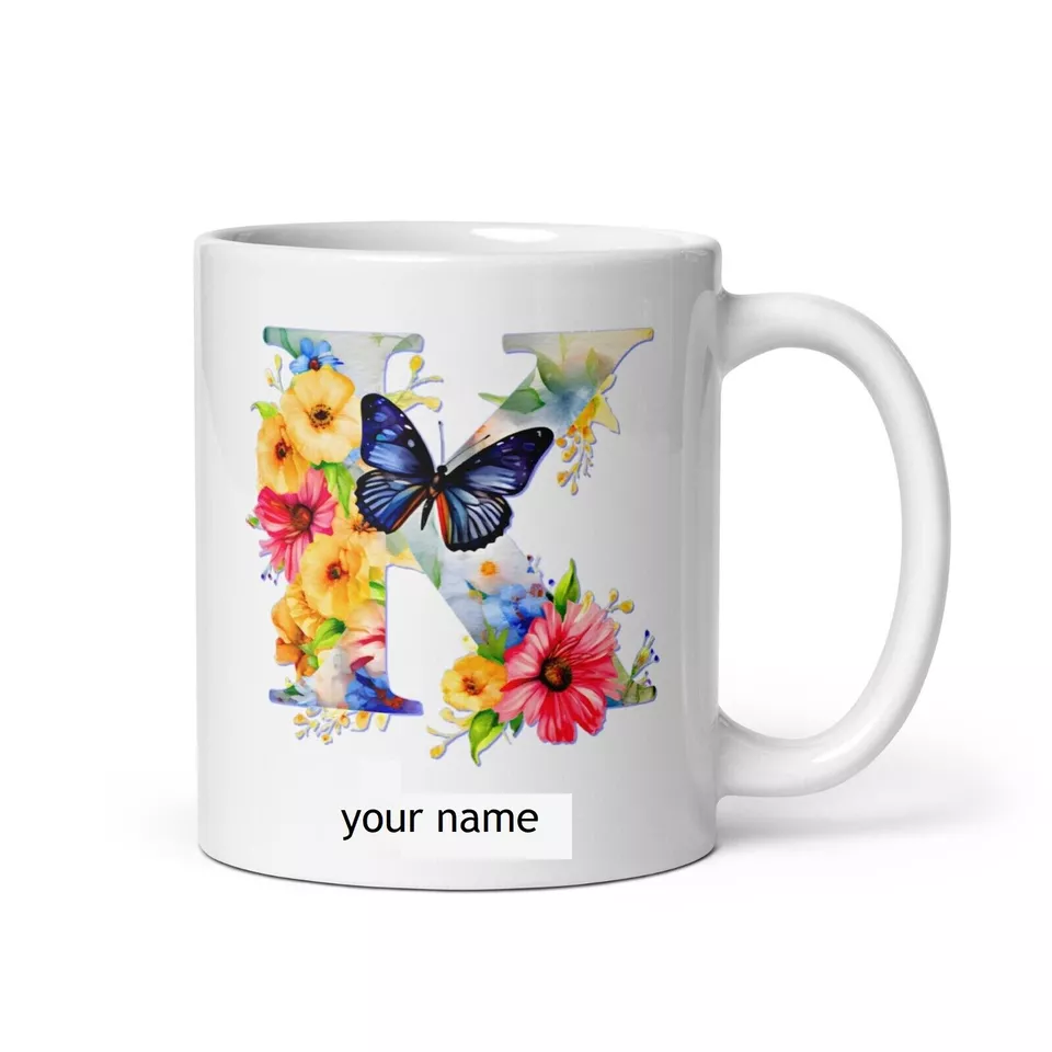 Personalised Beautiful Butterflies & Flowers Novelty Gift Fine Bone Mug