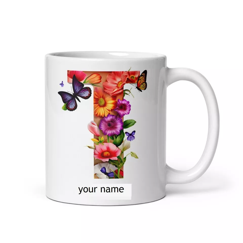 Personalised Beautiful Butterflies & Flowers Novelty Gift Fine Bone Mug