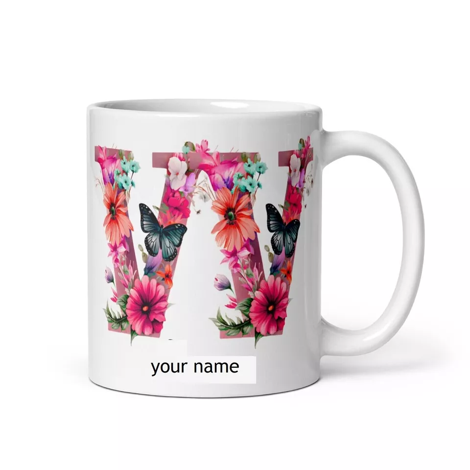 Personalised Beautiful Butterflies & Flowers Novelty Gift Fine Bone Mug