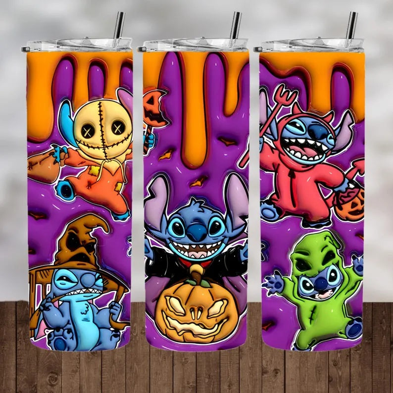 Personalised Tumbler Stitch Water Bottle, Insulated Flask & Straw, Stainless Steel Drinkware 16 amazing 3D patterns to choice