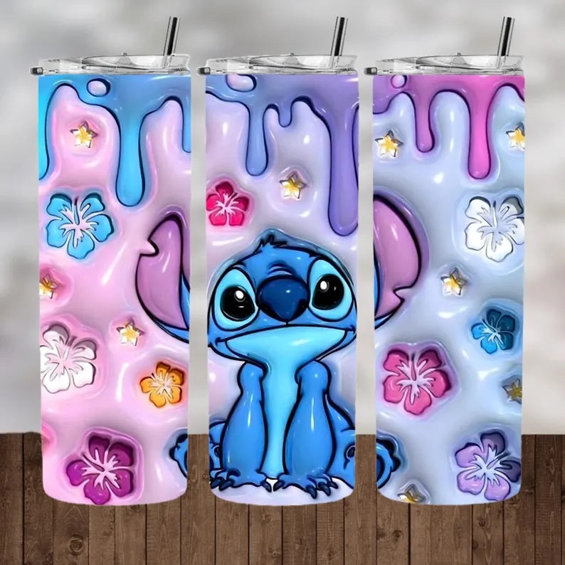 Personalised Tumbler Stitch Water Bottle, Insulated Flask & Straw, Stainless Steel Drinkware 16 amazing 3D patterns to choice