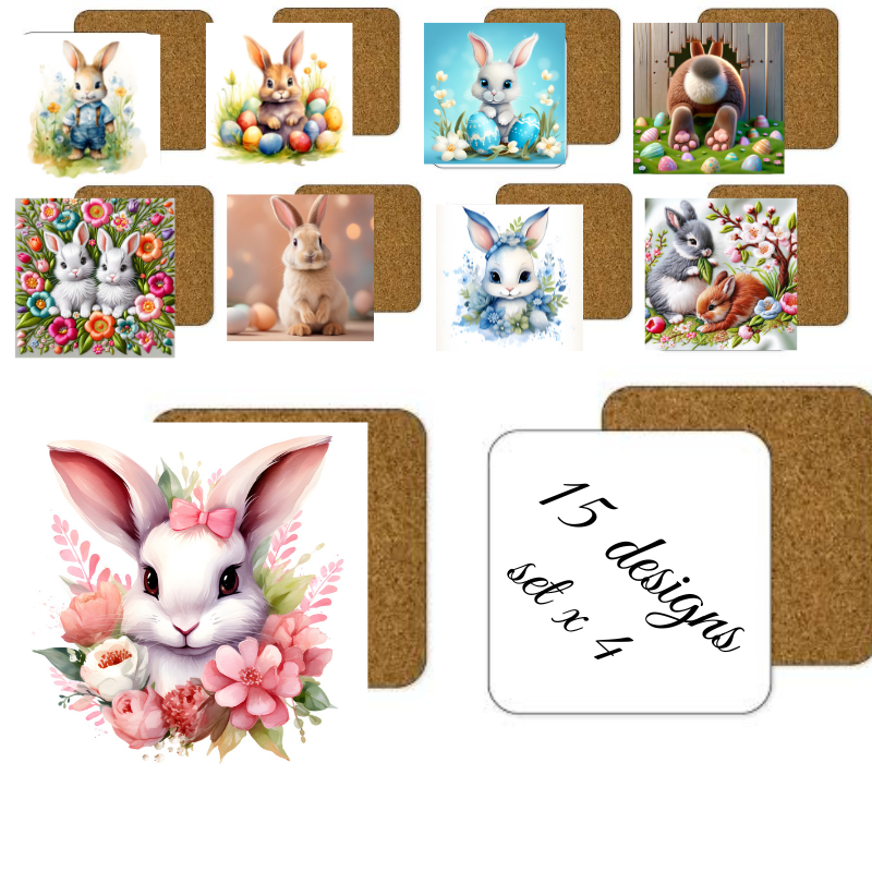 Easter Square Coaster Sublimation x 4 Gift Set Set Coaster Gift Set