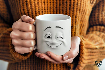 Winking Cartoon Face 3D Mug