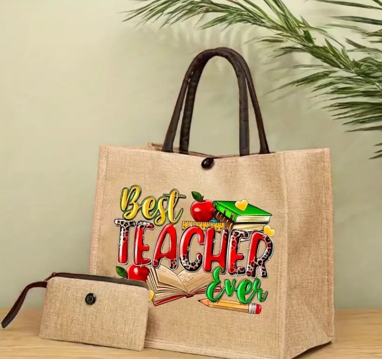 Two-pcs set of teacher creative printed handbags