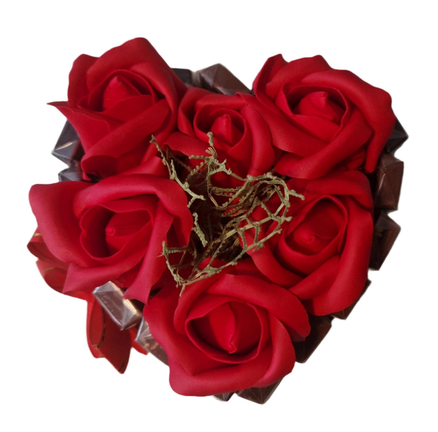 Chocolate mini  heart Gift  Merci chocolate and bath RED roses small size 12x10 cm