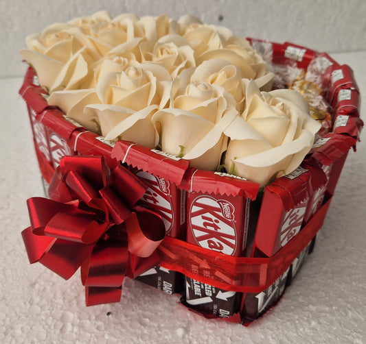 Chocolate  Heart Gift KitKat  and Lindor sweets and roses large size -22x20cm