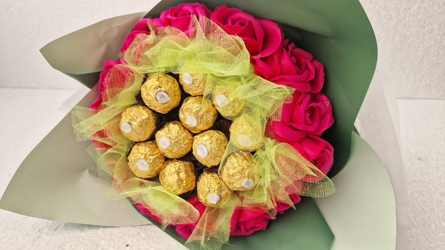 A sweet bouquet of Ferrero Rocher and scented roses for  bath