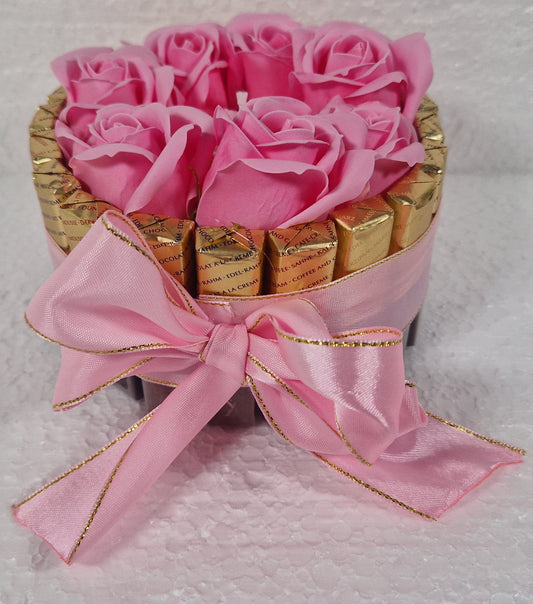 Chocolate  Gift pink  - NERCI sweets ,soaps rouses and candle  size 15cm