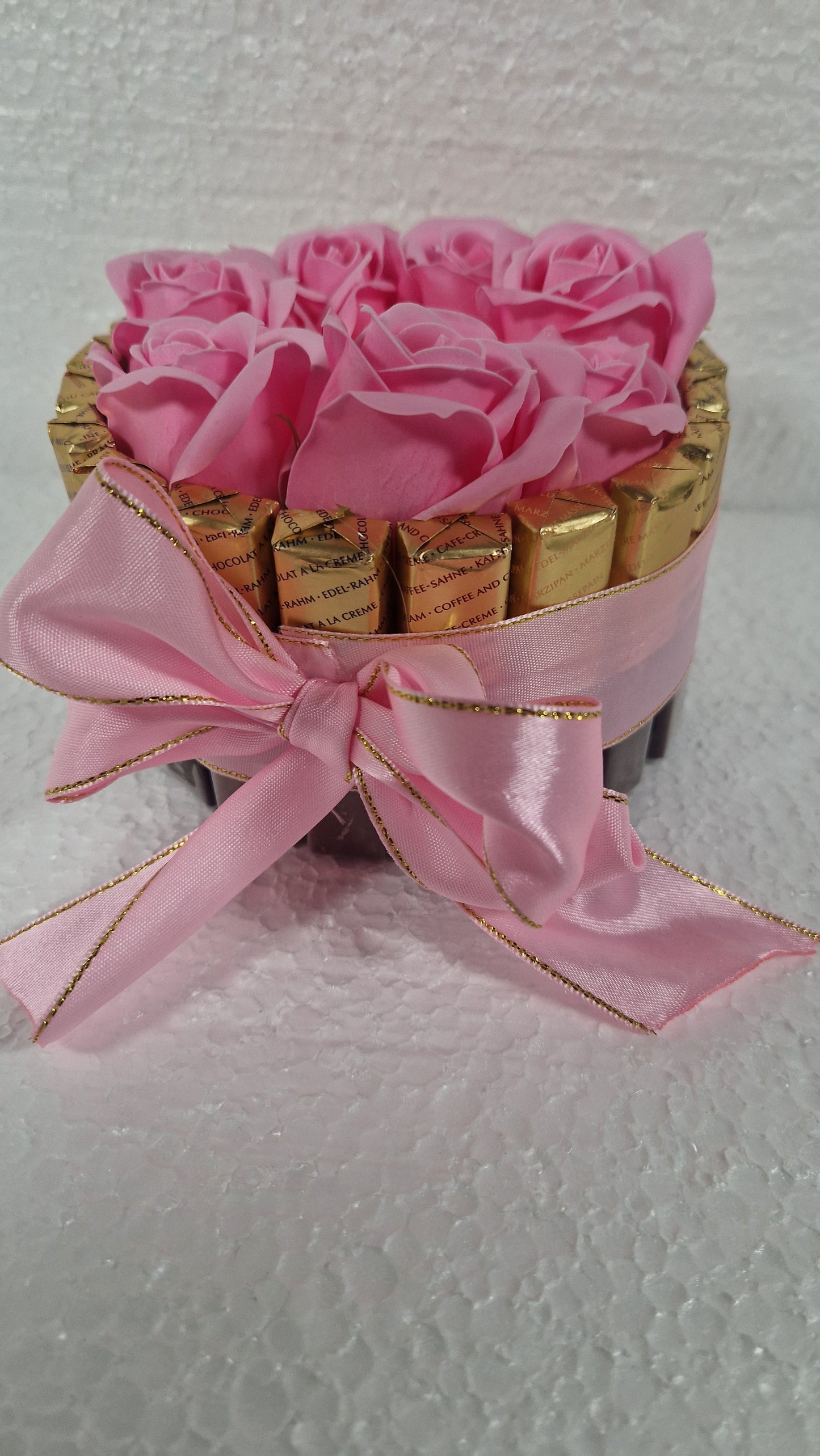 Chocolate  Gift pink  - NERCI sweets ,soaps rouses and candle  size 15cm