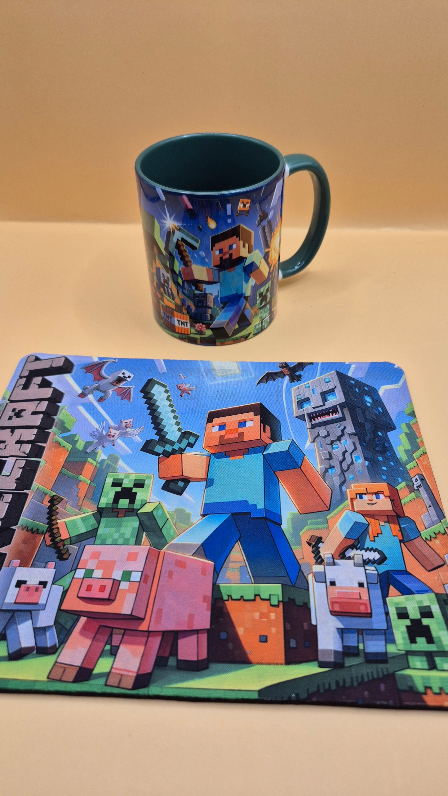 🟩 Minecraft Mug & Mouse Pad Set – Unleash Your Inner Crafter! 🟩