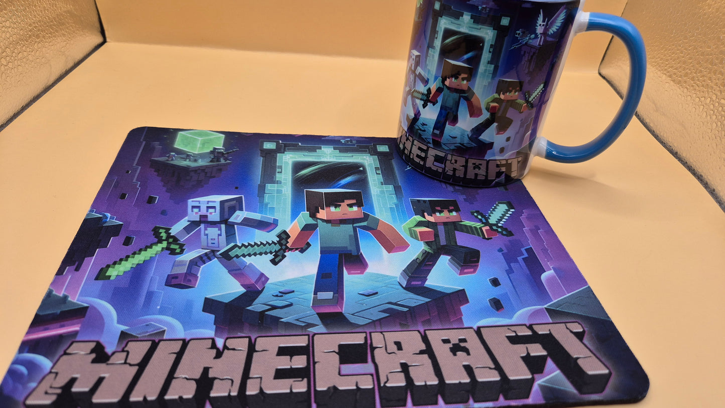 🟩 Minecraft Mug & Mouse Pad Set – Unleash Your Inner Crafter! 🟩