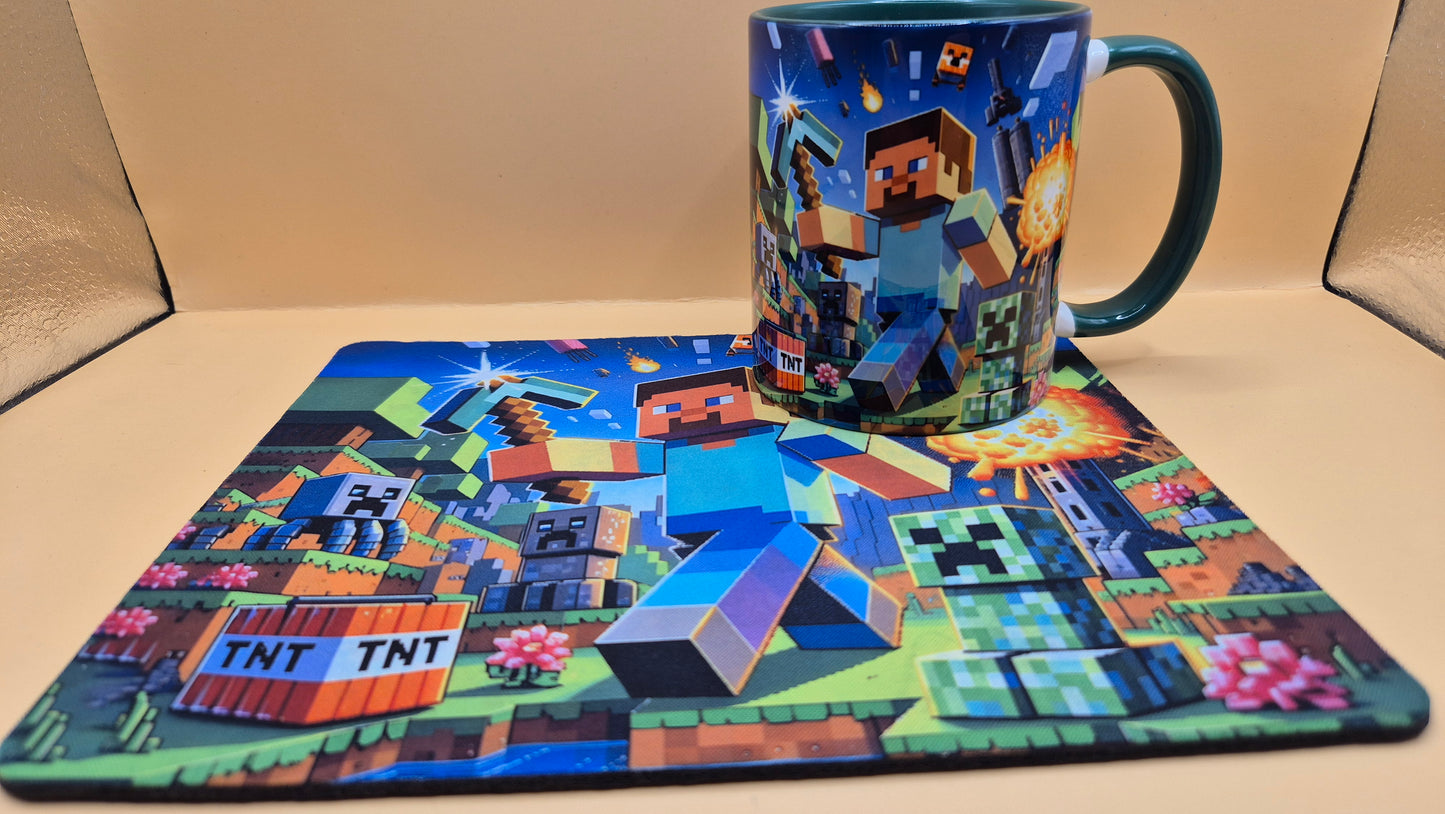 🟩 Minecraft Mug & Mouse Pad Set – Unleash Your Inner Crafter! 🟩