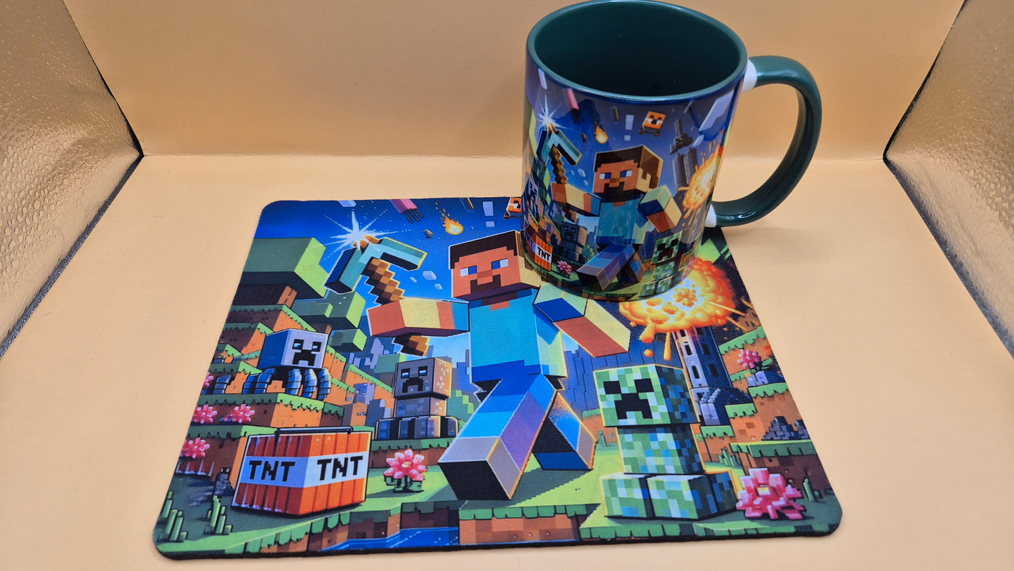 🟩 Minecraft Mug & Mouse Pad Set – Unleash Your Inner Crafter! 🟩