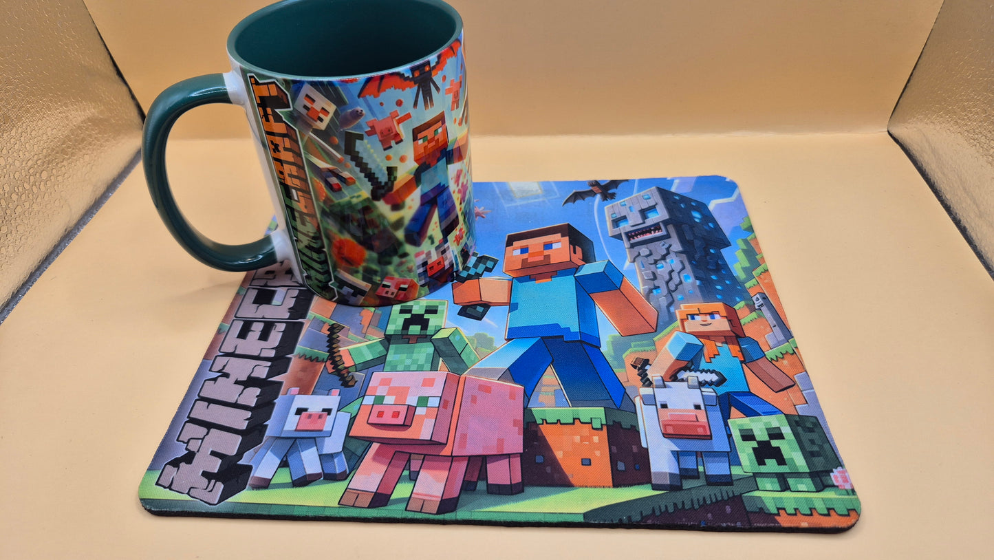 🟩 Minecraft Mug & Mouse Pad Set – Unleash Your Inner Crafter! 🟩