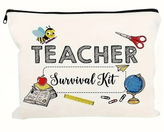 Teacher Survival Kit Pattern Cosmetic Bag Makeup Bag, Zipper Pouch, Lightweight Makeup Organizer For Travel