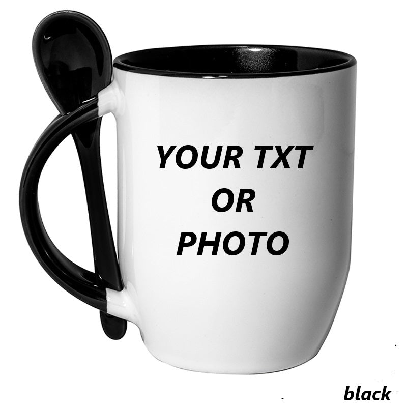 Personalised  Mug Two Tone Mug With Spoon BLACK